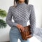 Autumn Winter Women Casual Hollow Out Long Sleeve Knitted Sweater, Crop Top Pullover, Cosy Knitwear for Fall Outfits