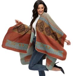 winter fashion poncho women, imitation cashmere capes, warm shawls wraps