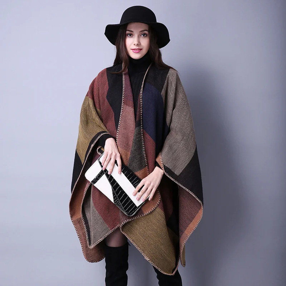 Winter Fashion Poncho Women, Imitation Cashmere Capes, Warm Shawls Wraps