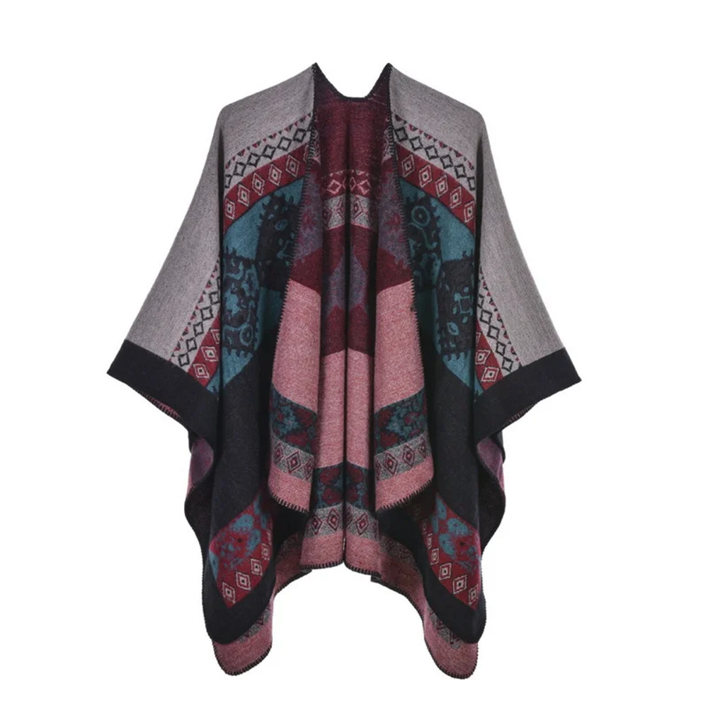 Winter Fashion Poncho Women, Imitation Cashmere Capes, Warm Shawls Wraps