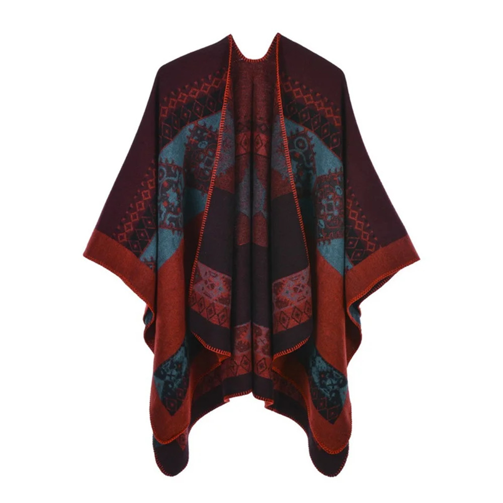 Winter Fashion Poncho Women, Imitation Cashmere Capes, Warm Shawls Wraps