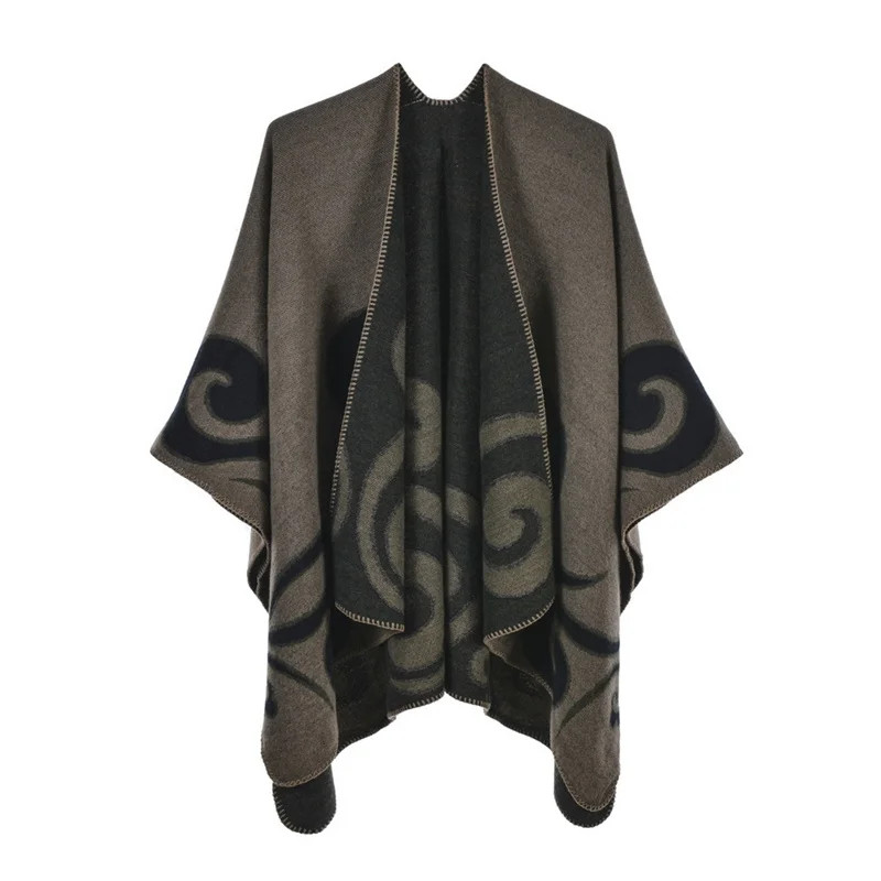 Winter Fashion Poncho Women, Imitation Cashmere Capes, Warm Shawls Wraps