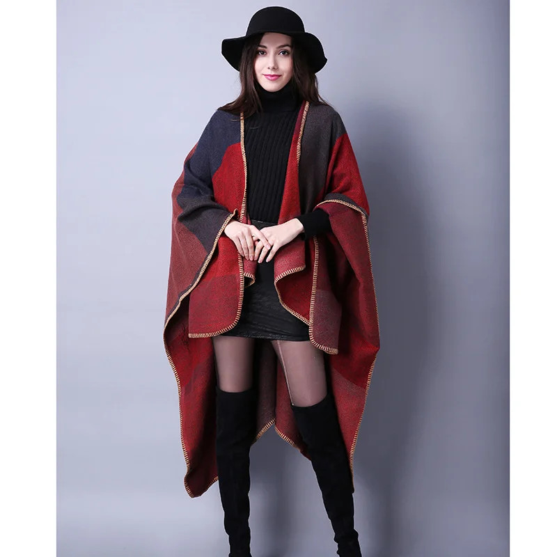 Winter Fashion Poncho Women, Imitation Cashmere Capes, Warm Shawls Wraps