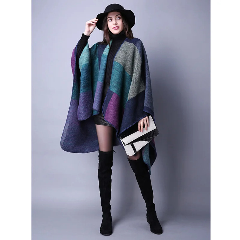 Winter Fashion Poncho Women, Imitation Cashmere Capes, Warm Shawls Wraps