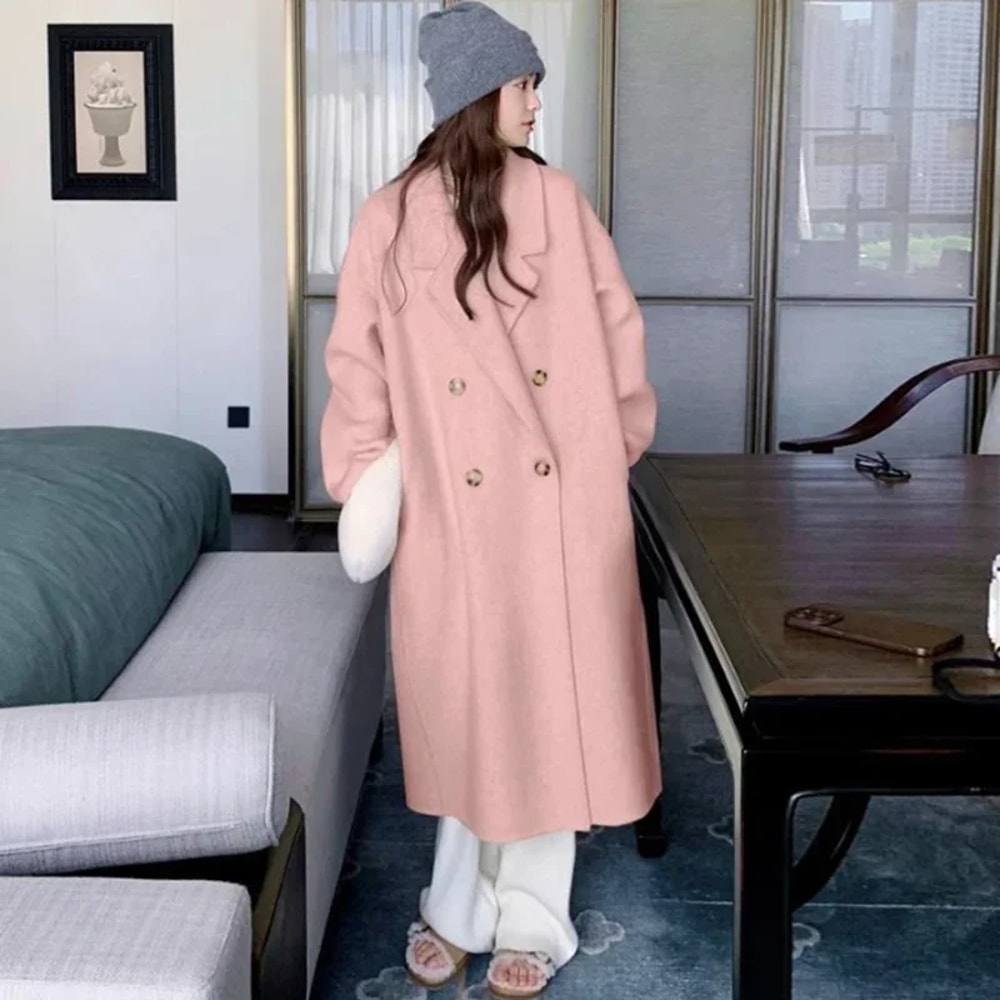 Autumn Winter Women Woolen Coat Elegant Purple Apricot MidLong Jacket Sweet Lady Chic Style Thermal 7