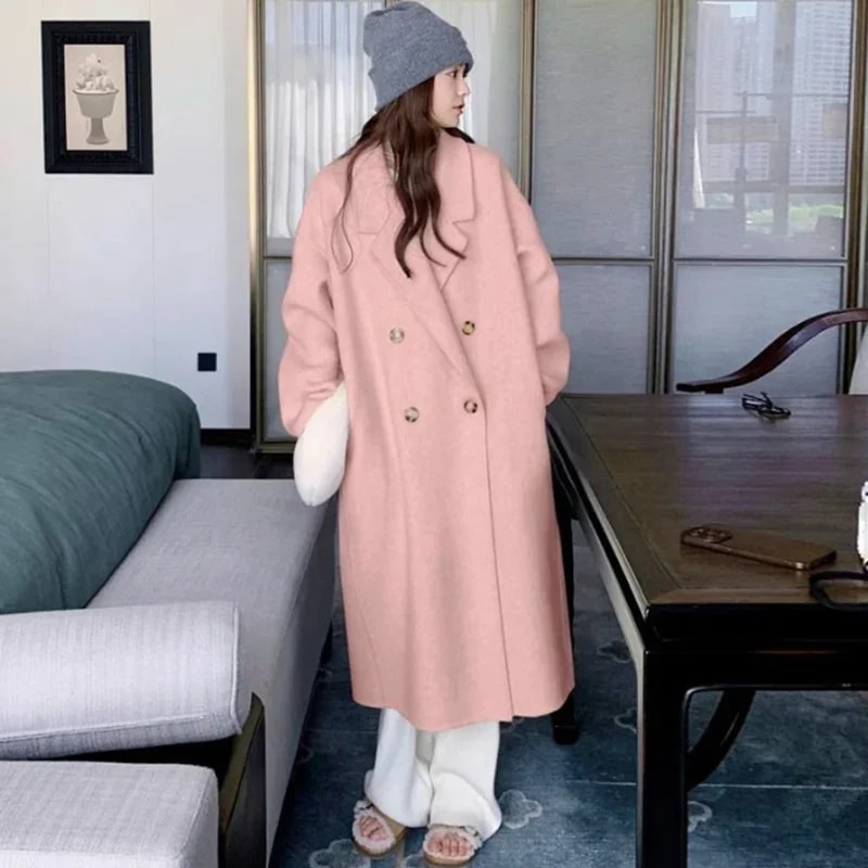 Autumn Winter Women Woolen Coat Elegant Purple Apricot MidLong Jacket Sweet Lady Chic Style Thermal 7