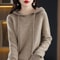 Cashmere Hooded Sweater Women, Autumn Winter Long Sleeve Solid Color Knitted Hoodies