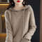 Cashmere Hooded Sweater Women, Autumn Winter Long Sleeve Solid Color Knitted Hoodies