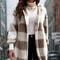 Winter Thick Color-blocked Womens Cardigan, Loose Ribbed Plaid Sweater, Warm Plush Cold-Resistance New Cozy Clothes