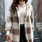 Winter Thick Color-blocked Womens Cardigan, Loose Ribbed Plaid Sweater, Warm Plush Cold-Resistance New Cozy Clothes