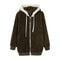 New Style Loose Plush Autumn Winter Zipper Hooded Jacket Woman