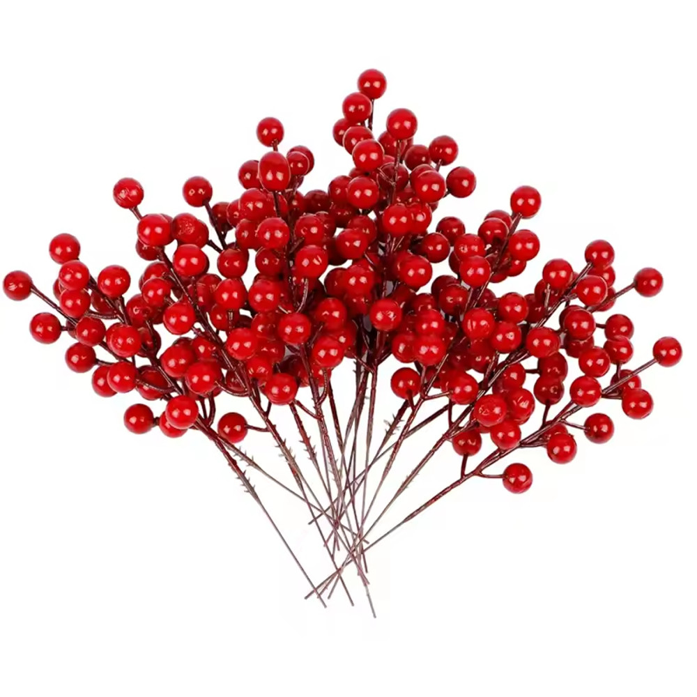 Berry Stems Christmas Tree Ornaments, Artificial Fruit Snow Frosted Red, DIY Crafts Wedding Decor New Year Decoration