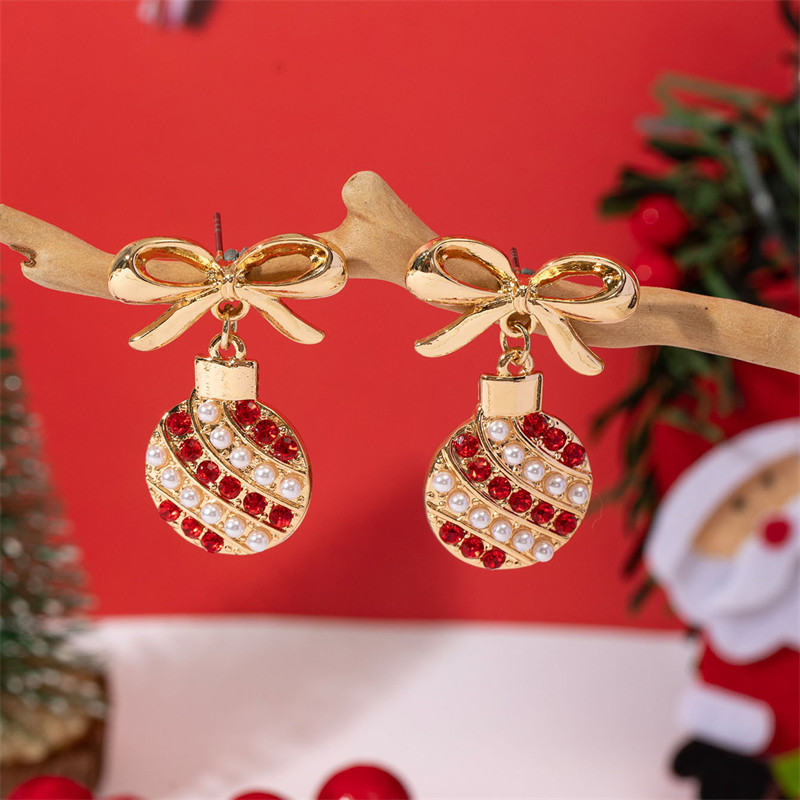 New Trendy Exquisite Christmas Light Bulb Drop Earrings For Women Simple Rhinestone Bowknot Earring 4