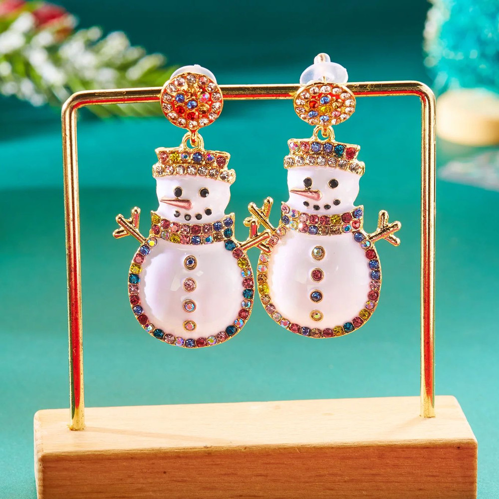 Christmas Earrings for Women Minimalist, Exquisite Rhinestone Snowman, Tree Bell Bow Earrings, New Year Friendship Jewel
