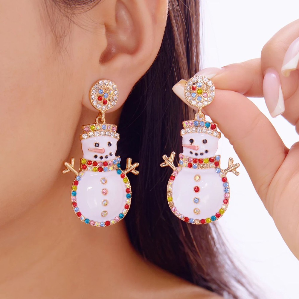 Christmas Earrings for Women Minimalist, Exquisite Rhinestone Snowman, Tree Bell Bow Earrings, New Year Friendship Jewel