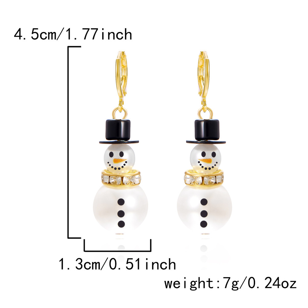 Pearl Drop Earrings For Women Cute Fashion Christmas White Snowman Rhinestone Snowflake Earring Jew 2