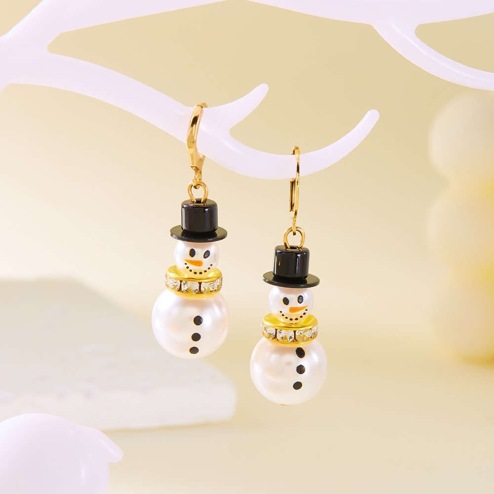 Pearl Drop Earrings For Women Cute Fashion Christmas White Snowman Rhinestone Snowflake Earring Jew 6