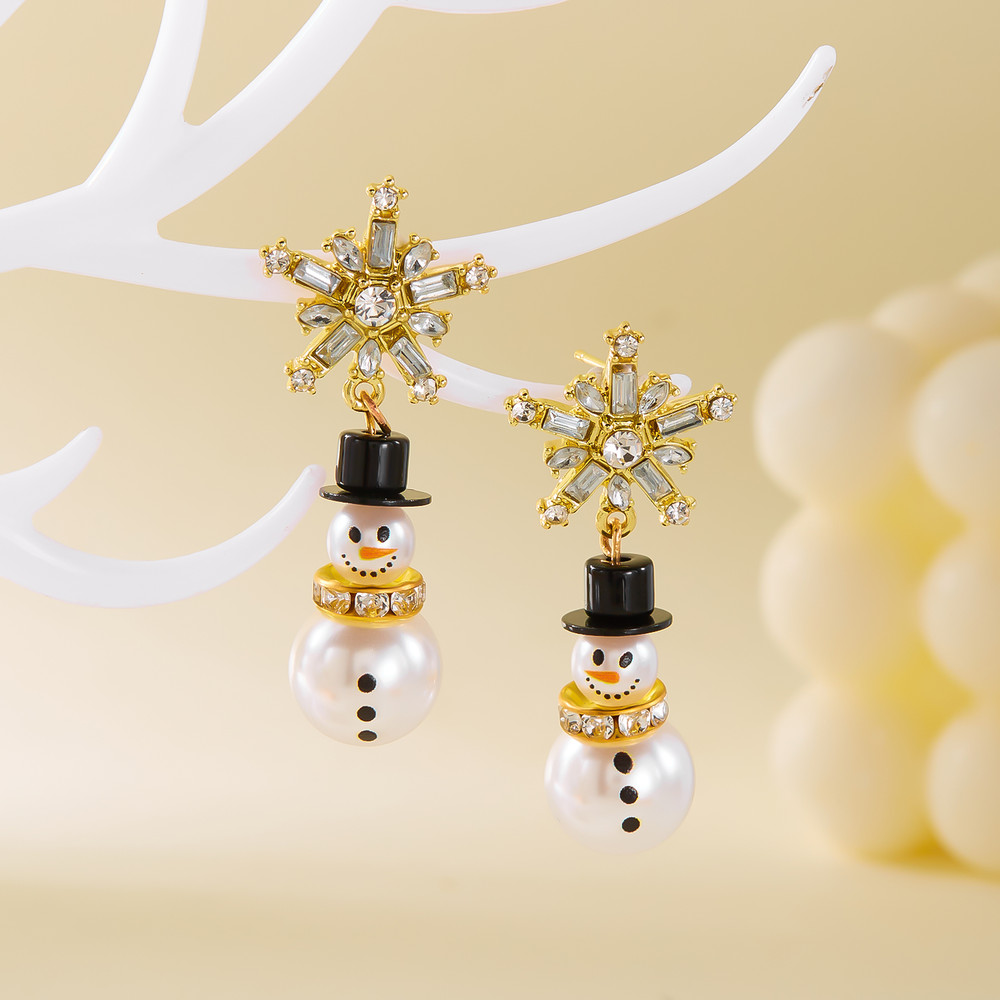 Pearl Drop Earrings For Women Cute Fashion Christmas White Snowman Rhinestone Snowflake Earring Jew 7