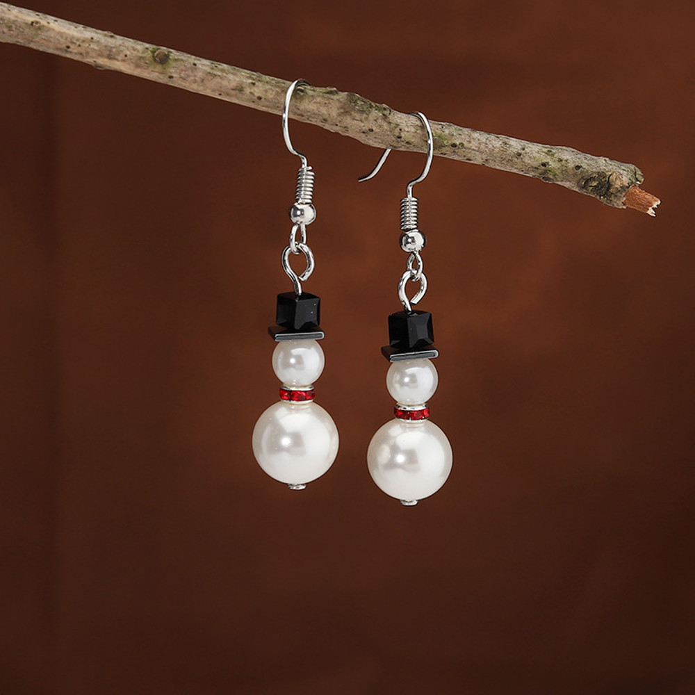 Pearl Drop Earrings For Women Cute Fashion Christmas White Snowman Rhinestone Snowflake Earring Jew 8