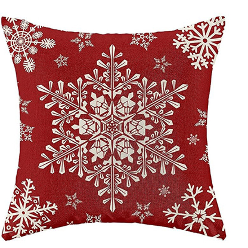 Red Christmas Pillowcase, Farmhouse Snowflake Pillow Cover, Christmas Linen Cushion, Sofa Home Decoration