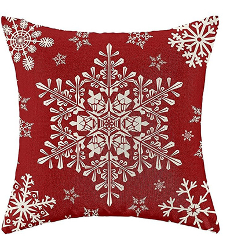 Red Christmas Pillowcase, Farmhouse Snowflake Pillow Cover, Christmas Linen Cushion, Sofa Home Decoration