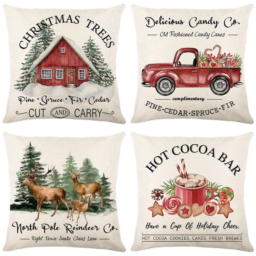 Linen Merry Christmas Pillow Cover Throw Pillowcase Winter Christmas Decorations for Home Tree Deer Sofa Cushion Cover