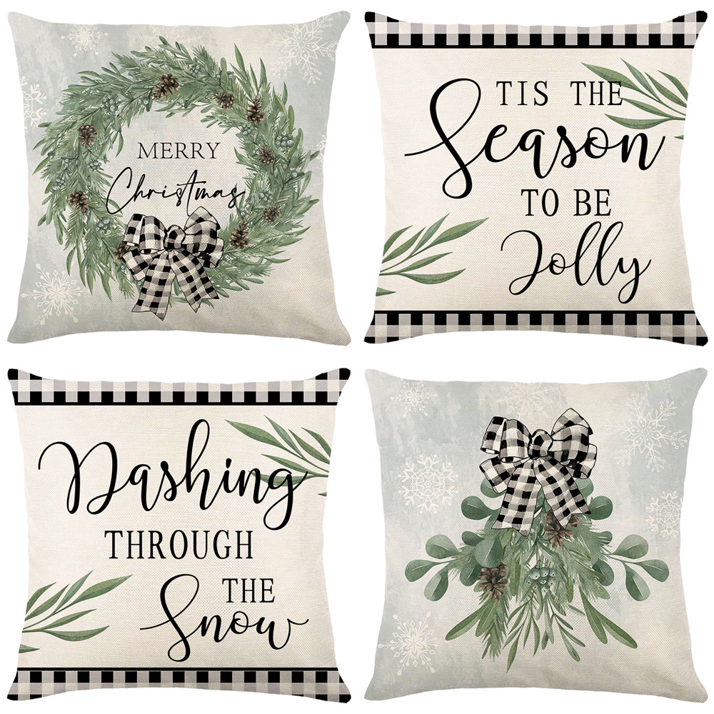 Linen Merry Christmas Pillow Cover Throw Pillowcase Winter Christmas Decorations for Home Tree Deer Sofa Cushion Cover
