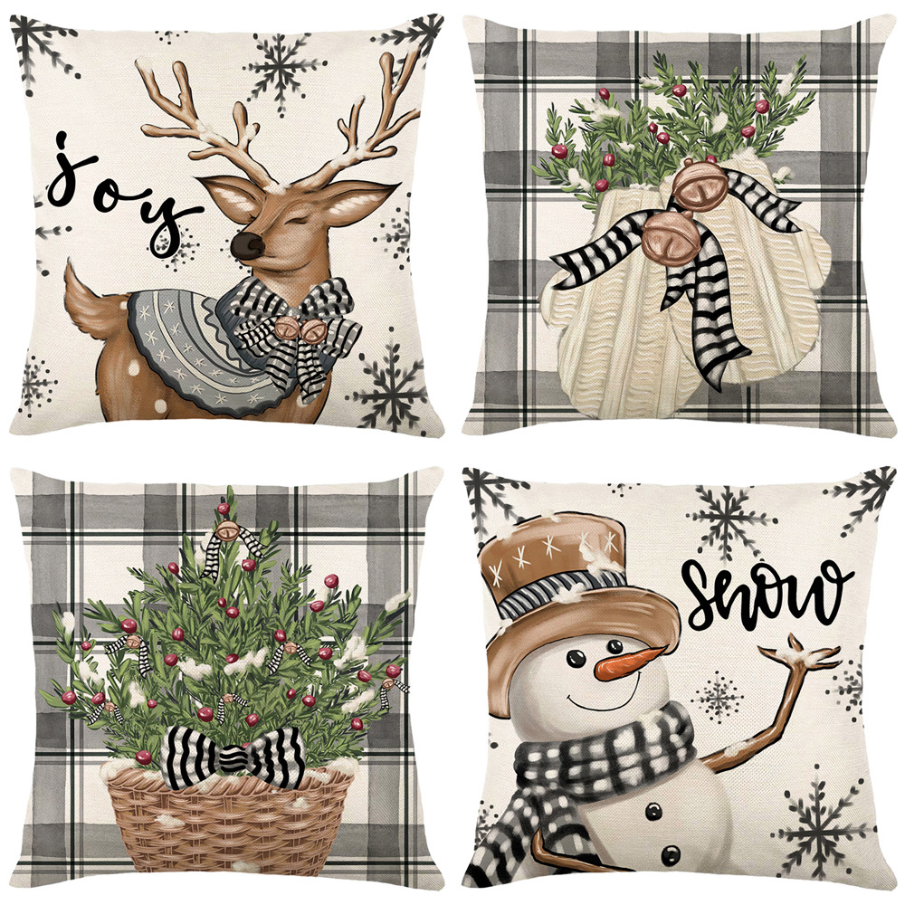 Linen Merry Christmas Pillow Cover Throw Pillowcase Winter Christmas Decorations for Home Tree Deer Sofa Cushion Cover