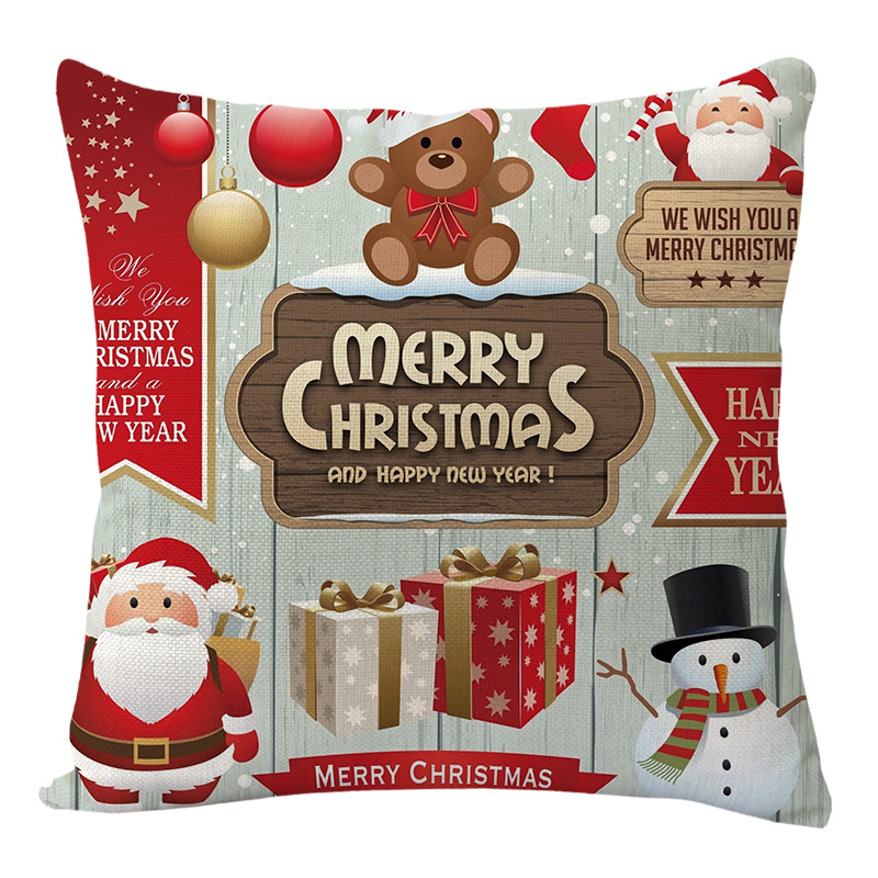 Linen Merry Christmas Pillow Cover Throw Pillowcase Winter Christmas Decorations for Home Tree Deer Sofa Cushion Cover