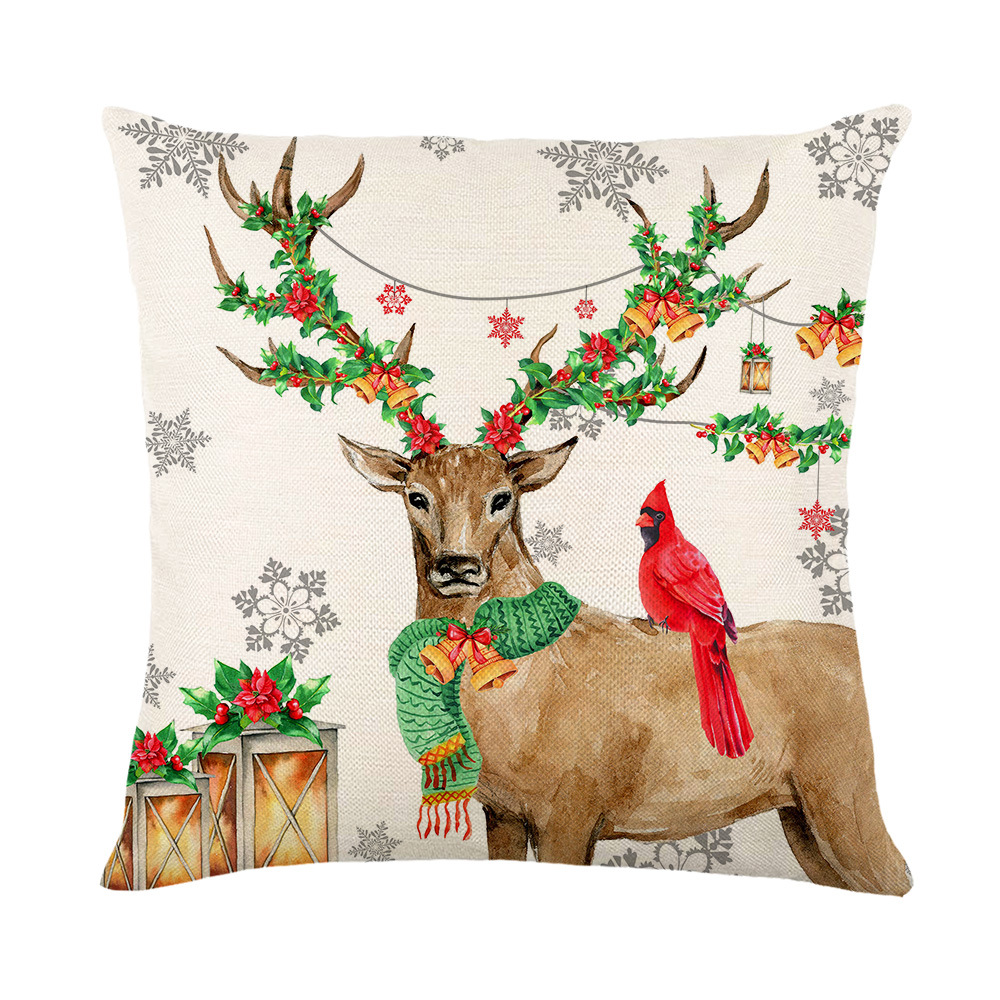 Linen Merry Christmas Pillow Cover Throw Pillowcase Winter Christmas Decorations for Home Tree Deer Sofa Cushion Cover