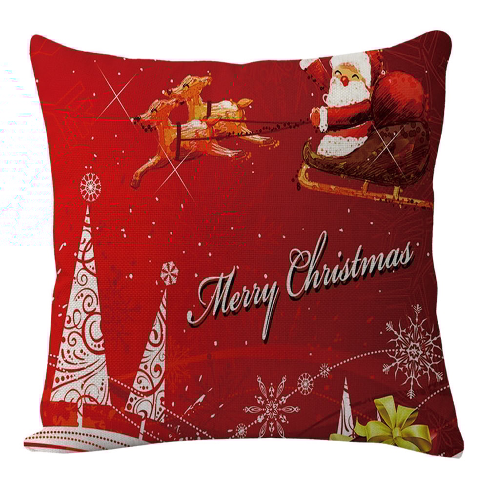 Linen Merry Christmas Pillow Cover Throw Pillowcase Winter Christmas Decorations for Home Tree Deer Sofa Cushion Cover