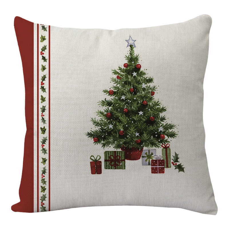 Linen Merry Christmas Pillow Cover Throw Pillowcase Winter Christmas Decorations for Home Tree Deer Sofa Cushion Cover