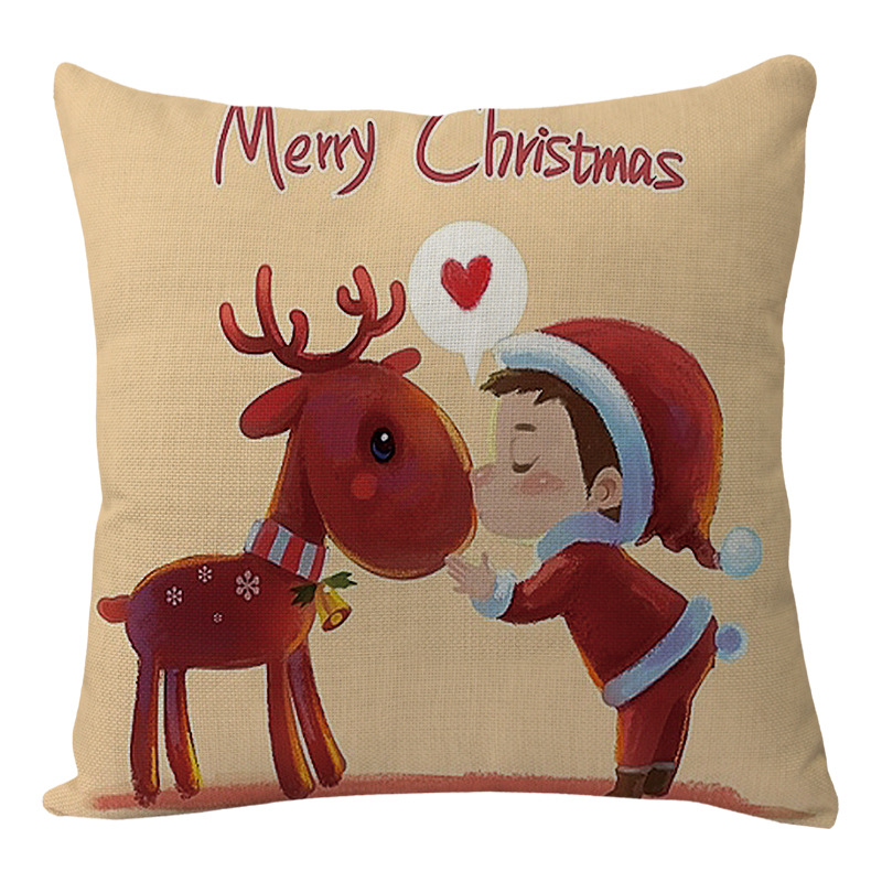 Linen Merry Christmas Pillow Cover Throw Pillowcase Winter Christmas Decorations for Home Tree Deer Sofa Cushion Cover