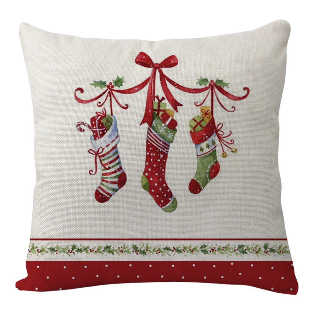 Linen Merry Christmas Pillow Cover Throw Pillowcase Winter Christmas Decorations for Home Tree Deer Sofa Cushion Cover