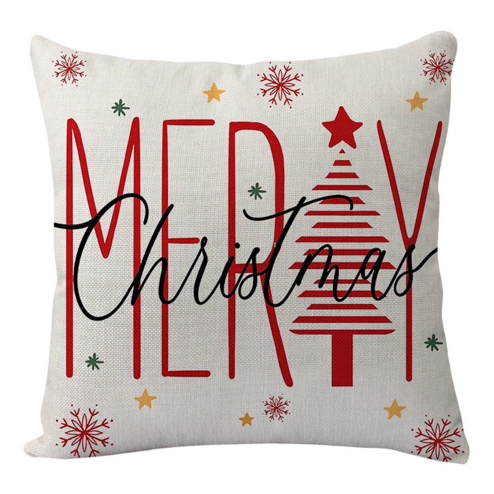 Linen Merry Christmas Pillow Cover Throw Pillowcase Winter Christmas Decorations for Home Tree Deer Sofa Cushion Cover