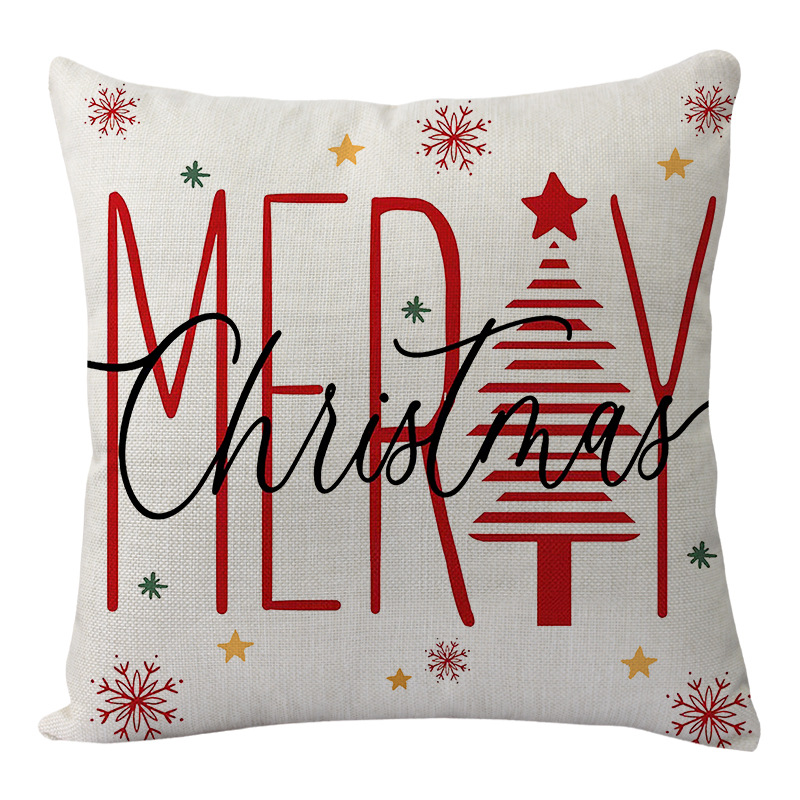 Linen Merry Christmas Pillow Cover Throw Pillowcase Winter Christmas Decorations for Home Tree Deer Sofa Cushion Cover