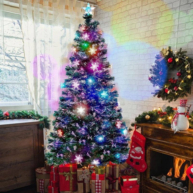 Fiber Optic Artificial Christmas Tree Pre Lit With Multi Color LED Lights Dense Tip Holiday Decor S 5