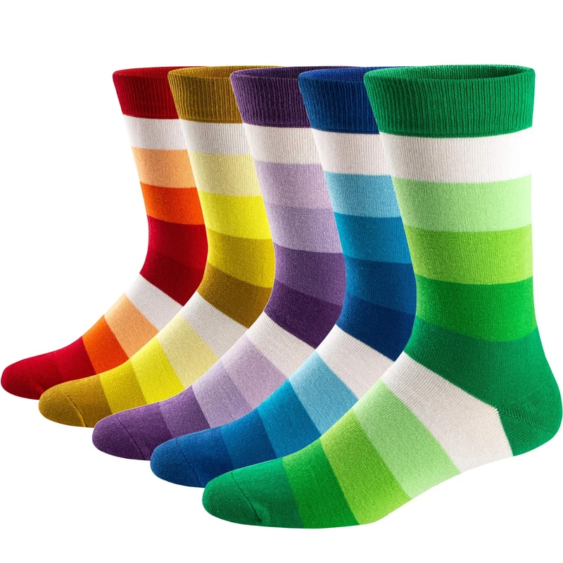Colorful Striped Mens Dress Socks Combed Cotton Cool Breathable Casual Socks Pack 5