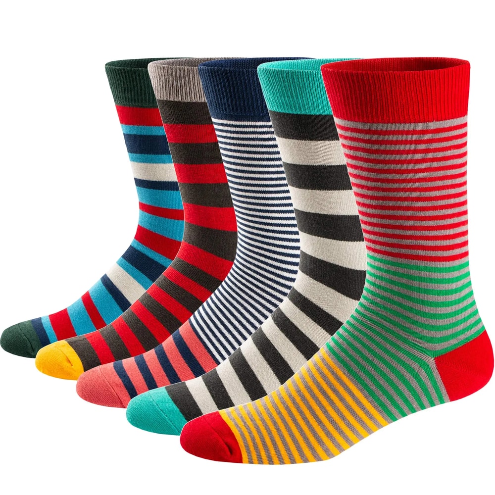 Colorful Striped Mens Dress Socks Combed Cotton Cool Breathable Casual Socks Pack 6