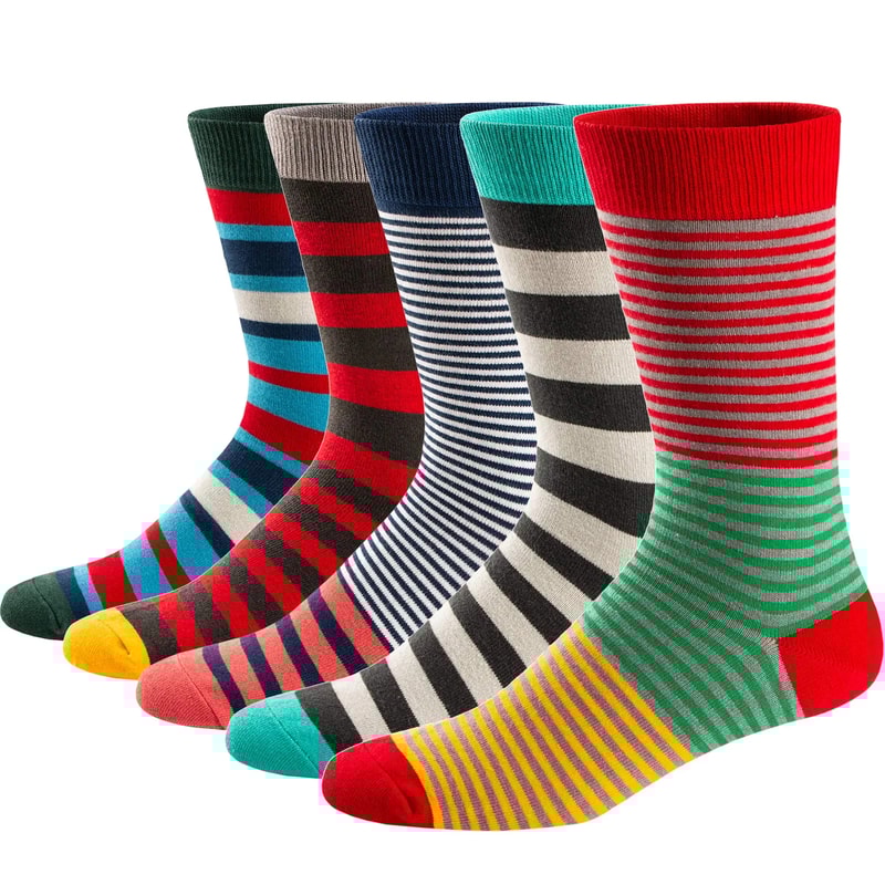 Colorful Striped Mens Dress Socks Combed Cotton Cool Breathable Casual Socks Pack 6