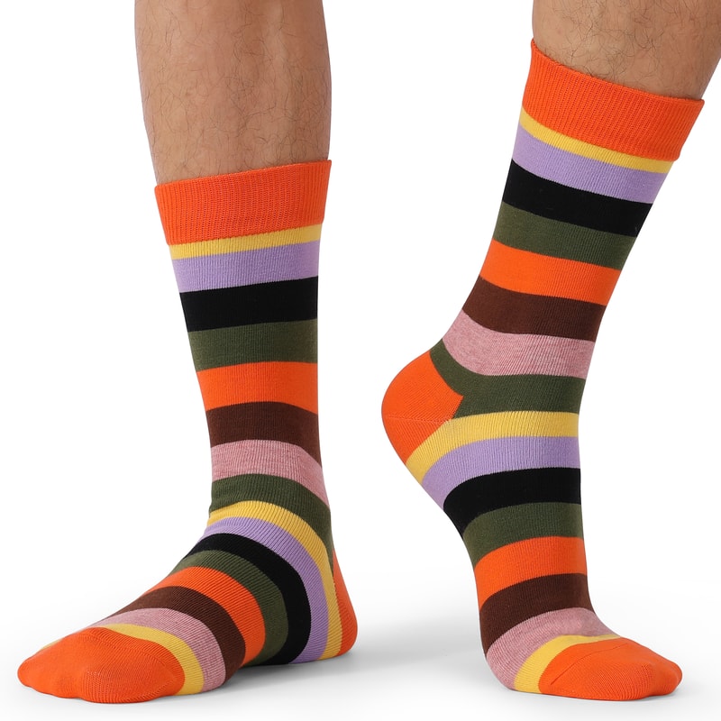 Colorful Striped Mens Dress Socks Combed Cotton Cool Breathable Casual Socks Pack 1