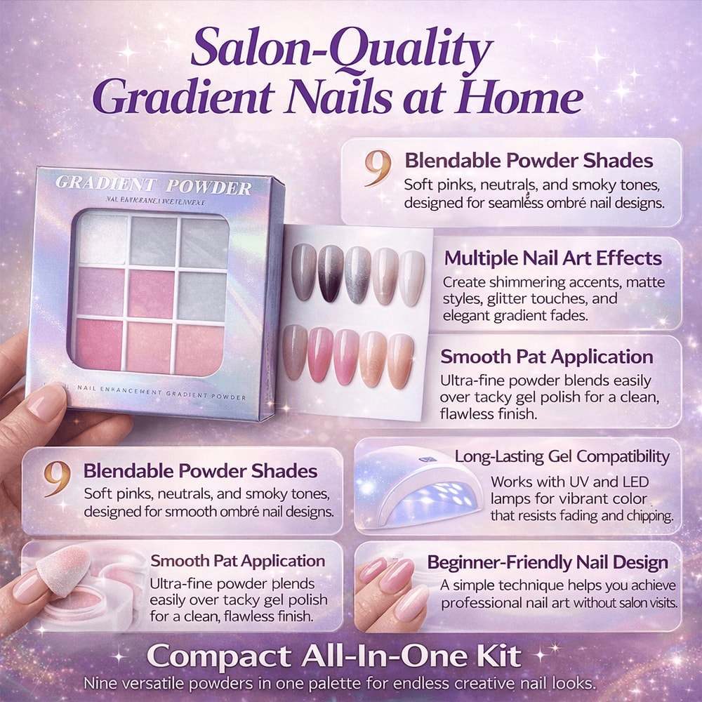 9Color UV Nail Powder Kit Matte Shimmer Gradient Effects For DIY Manicures 6