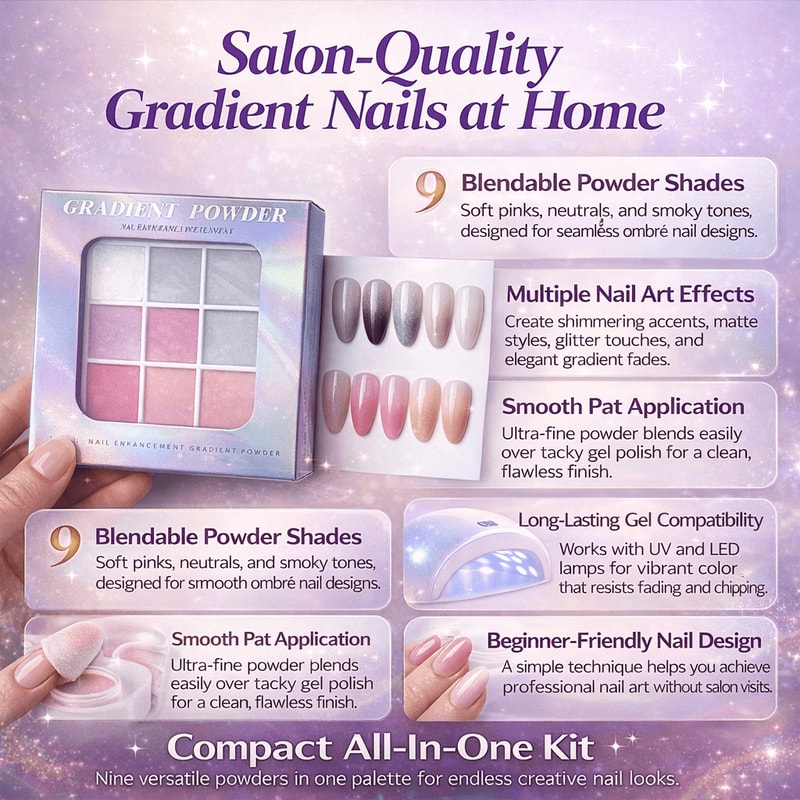 9Color UV Nail Powder Kit Matte Shimmer Gradient Effects For DIY Manicures 6