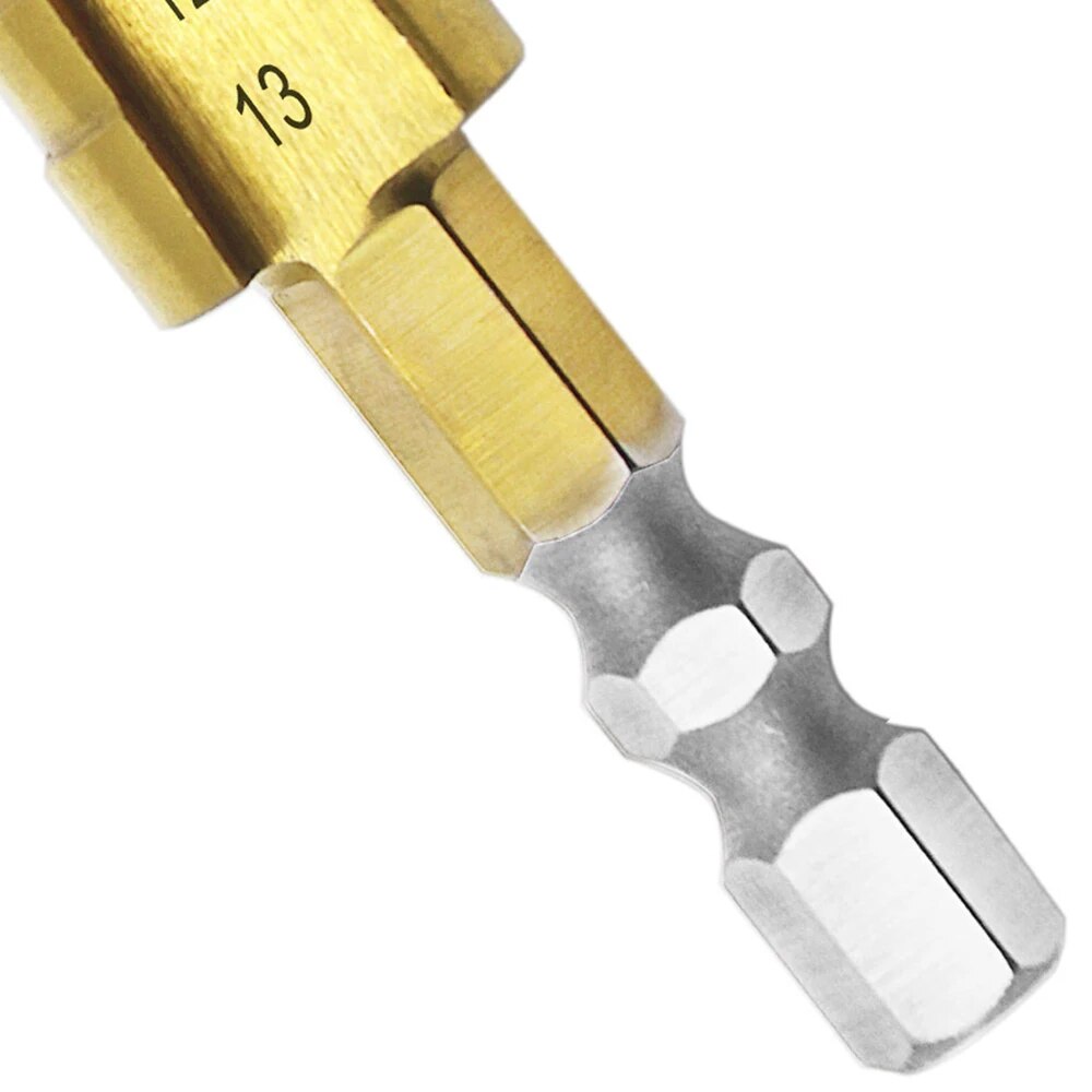 Titanium Coated Step Drill Bit Hex Shank Multi-Size Hole Cutter for Metal, Wood & Plastic