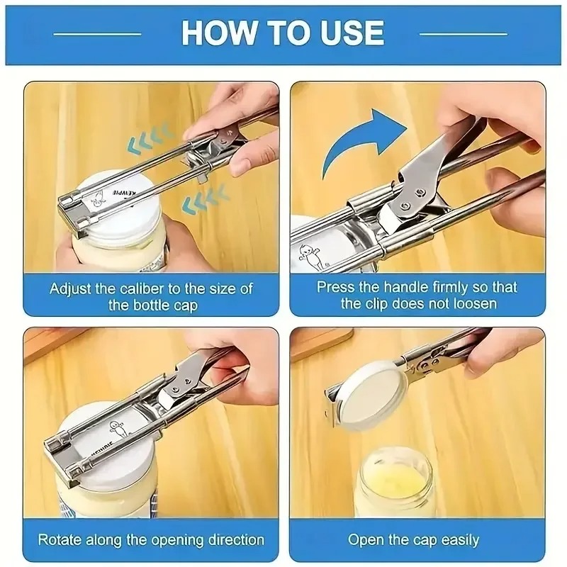 GripEase Adjustable Stainless Steel Jar Opener Bottle Opener For Stubborn Lids 5