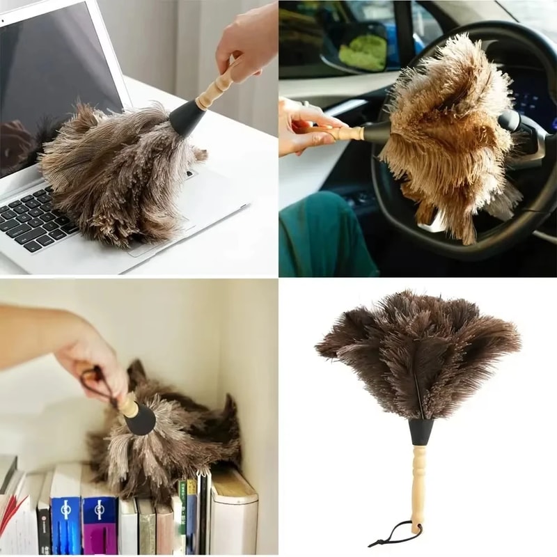 SoftSweep Ostrich Feather Duster with Wooden Handle Ostrich Feather Duster, Anti Static Duster, Dusting Brush