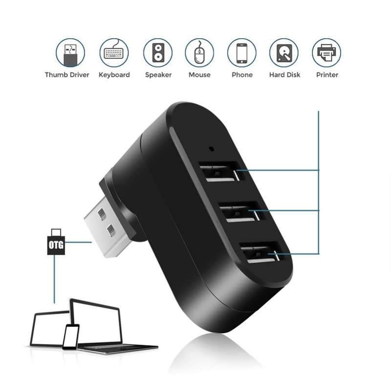 FlexRotate Port USB Hub For Laptop PC High Speed USB Splitter Adapter 4
