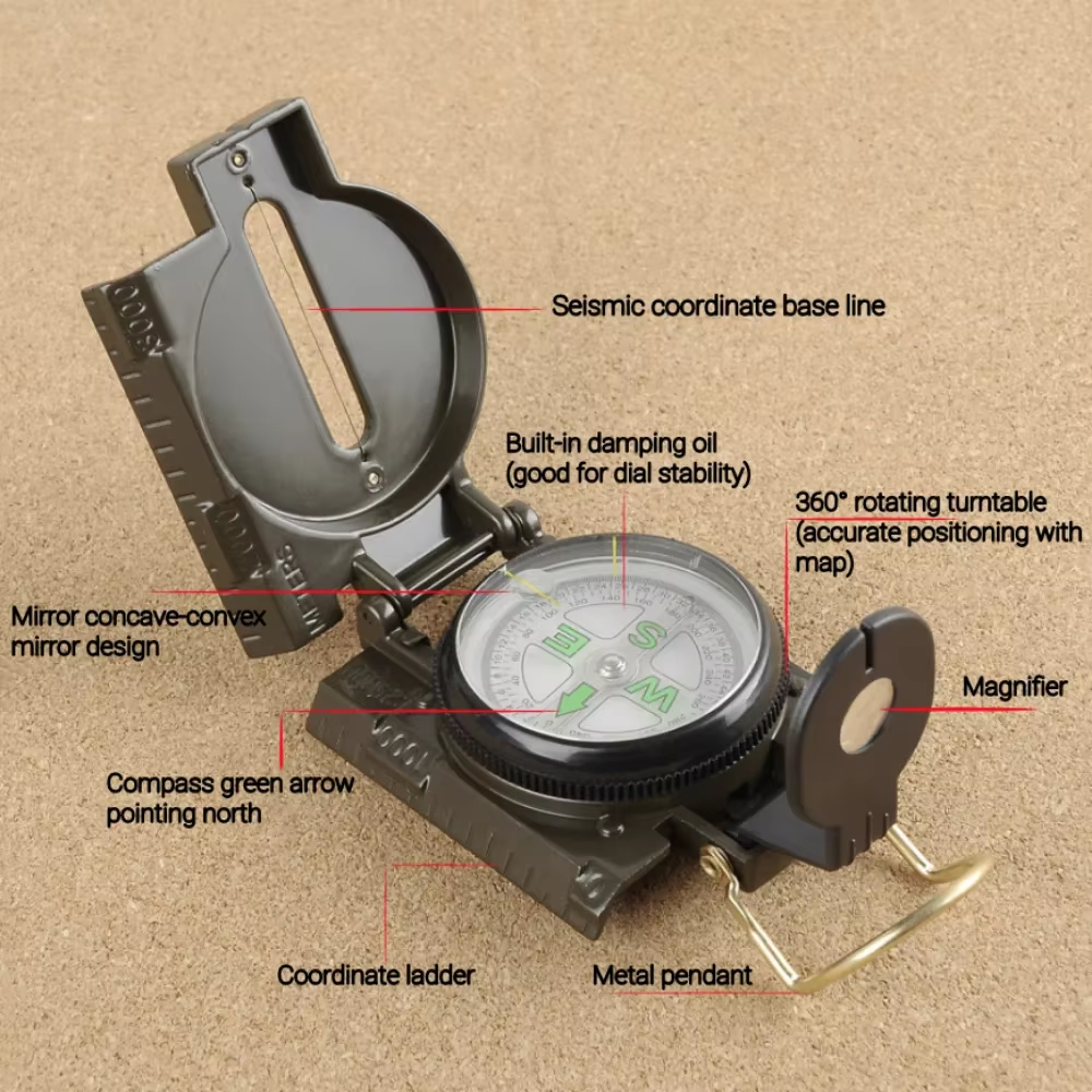 Precision Waterproof Military Lensatic Compass For Hiking Survival Outdoor Navigation 4