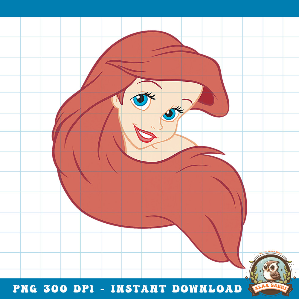 Disney The Little Mermaid Ariel Hair Swirl Big Face Portrait png, digital download, instant .jpg
