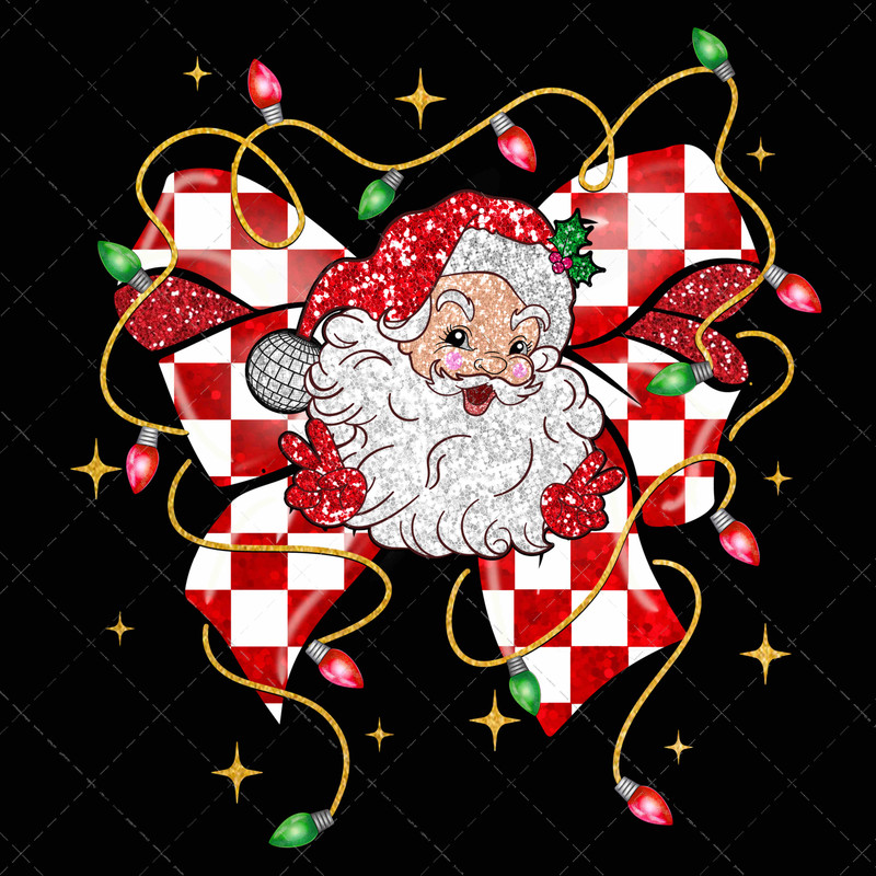 Retro Santa Coquette Christmas Bow PNG Santa DTF Trendy Christmas Png 0